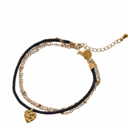 Armband dubbel Heart line black B4780-1
