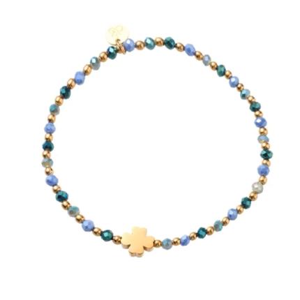 Armband Elastic Clover blue goud B4936-4