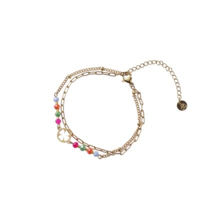 Armband open clover rainbow goud B5270-2