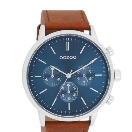 Herenhorloge Oozoo C11200 zilverkleur met bruine leren band