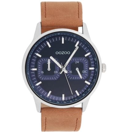 Herenhorloge Oozoo C11620 zilver met bruine leren band