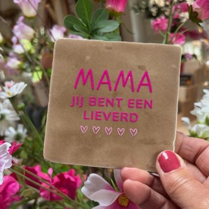 Tegeltje Mama jij bent een lieverd taupe felroze